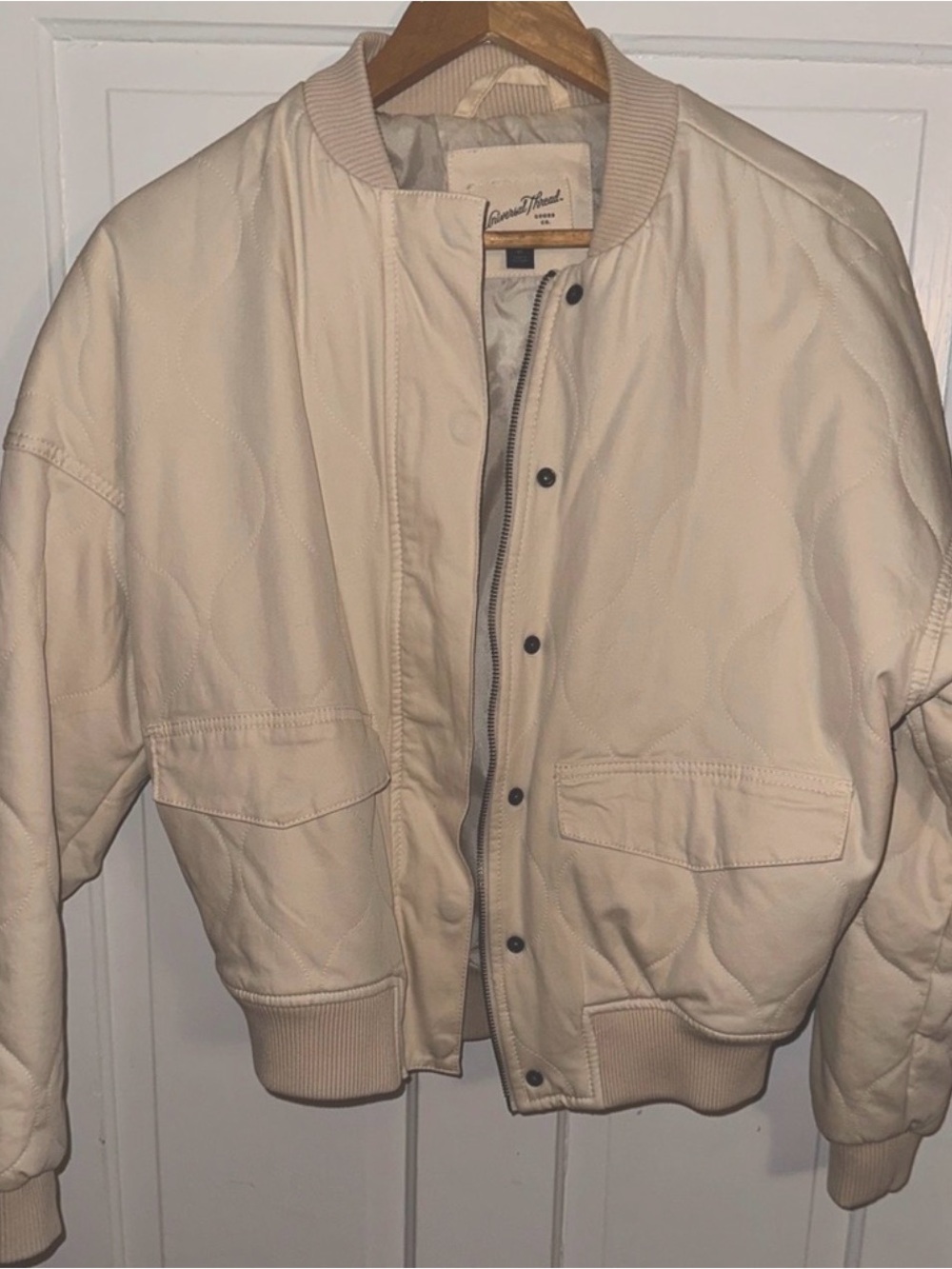 Universal Thread Cream Quilted Bomber Jacket